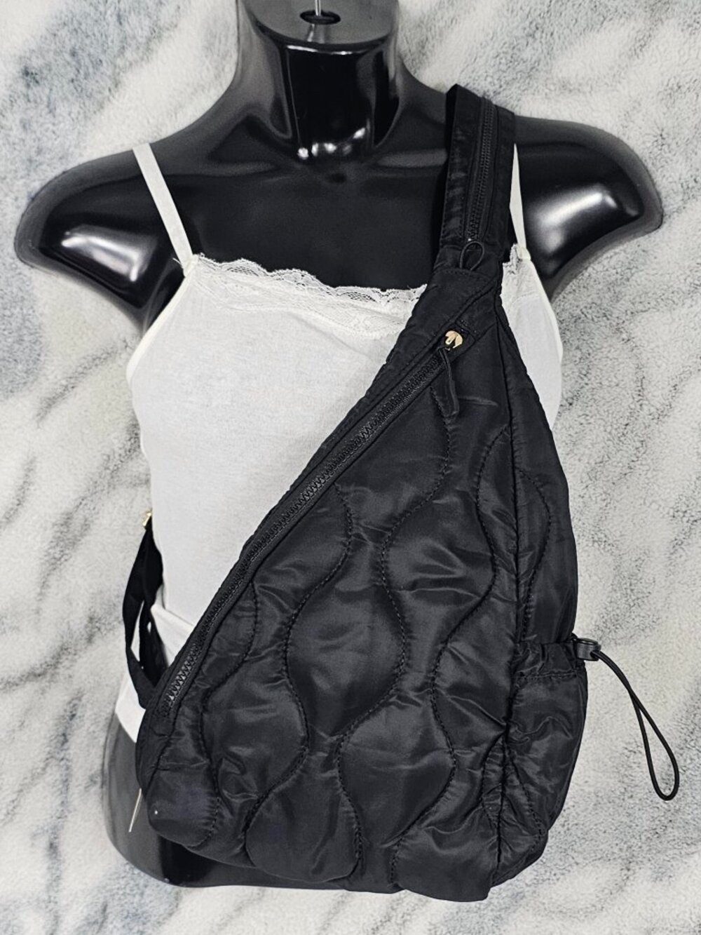 Pretty Simple Black Puffer Sling One-Shoulder Bag Or Backpack Multi-Way Tote